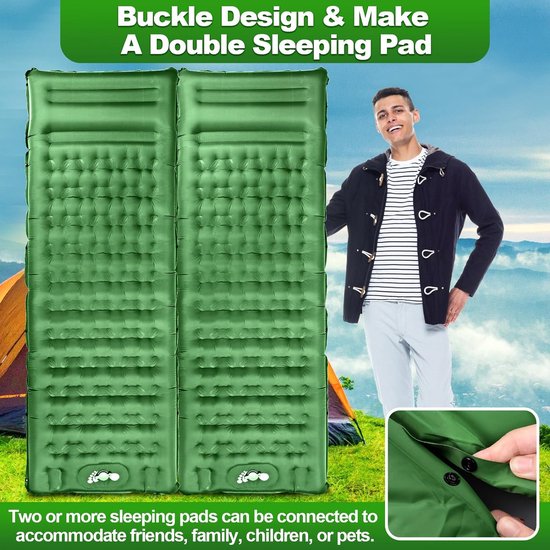 Zelfopblazende slaapmat voor outdoor, camping, luchtmatras met voetpomp, ultralicht voor 1 persoon, waterdicht, voor tent, wandelen, backpacking, trekking, groen van Merkloos — afbeelding 2
