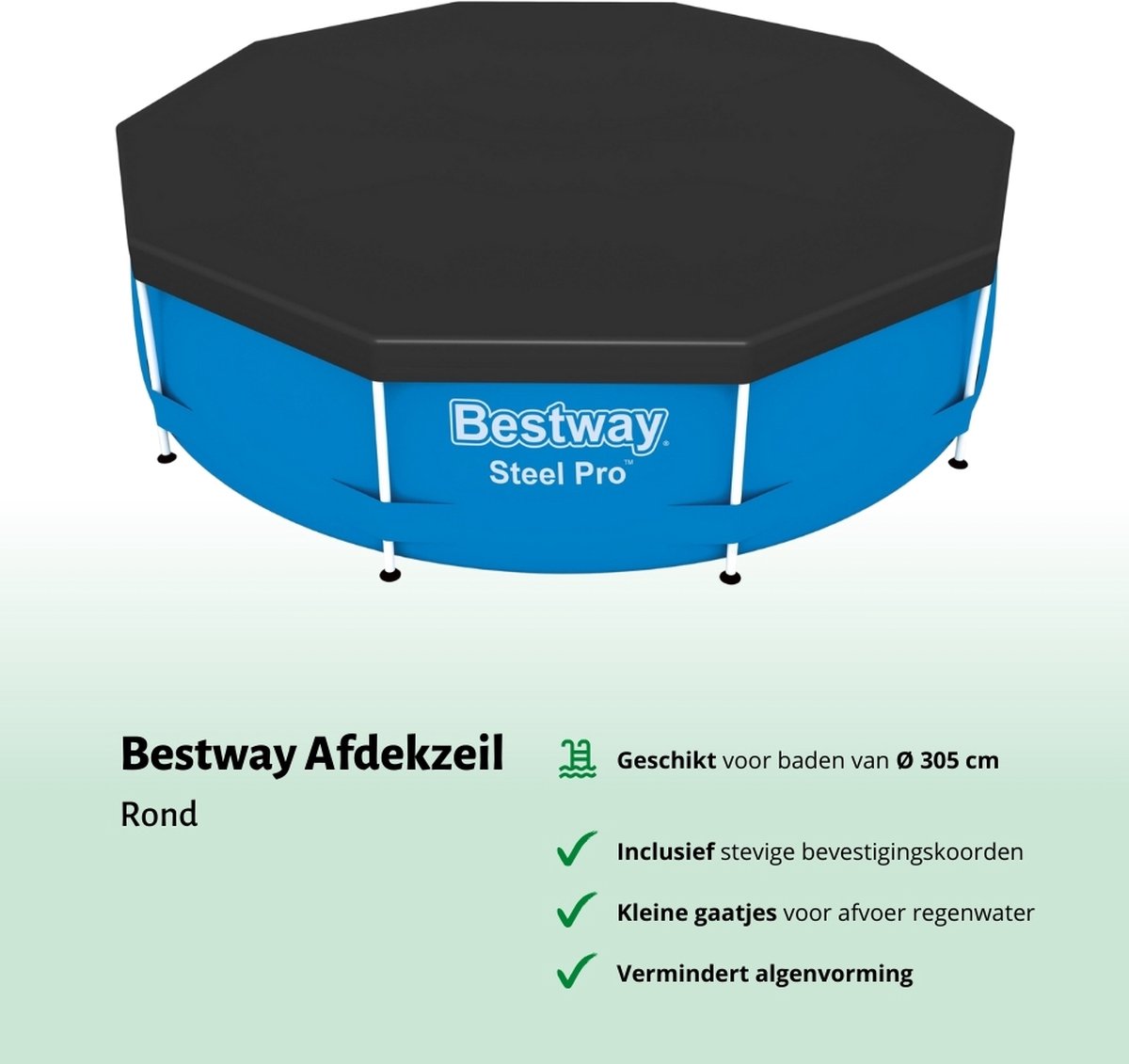 Bestway Rond Opblaasbaar Fast Set Zwembad - 305 x 66 cm - Blauw - Inclusief Pomp Afdekzeil - Onderhoudspakket - Filter - Schoonmaakset – foto 3