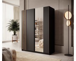 Meubella - Kledingkast Boets - Zwart - Eiken - 150 cm - Met spiegel