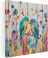 Artaza Canvas Schilderij Twee Vogels op een Tak - 70x70 - Wanddecoratie - Foto Op Canvas - Canvas Print