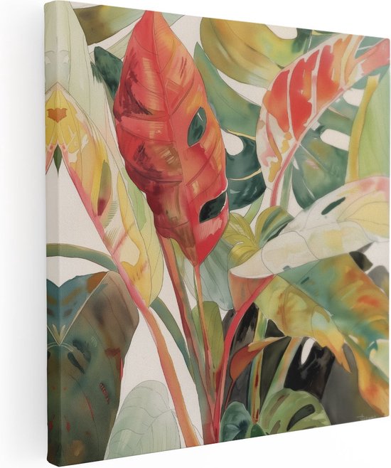 Artaza Canvas Schilderij Kunstwerk van Tropische Bladeren - Foto Op Canvas - Canvas Print