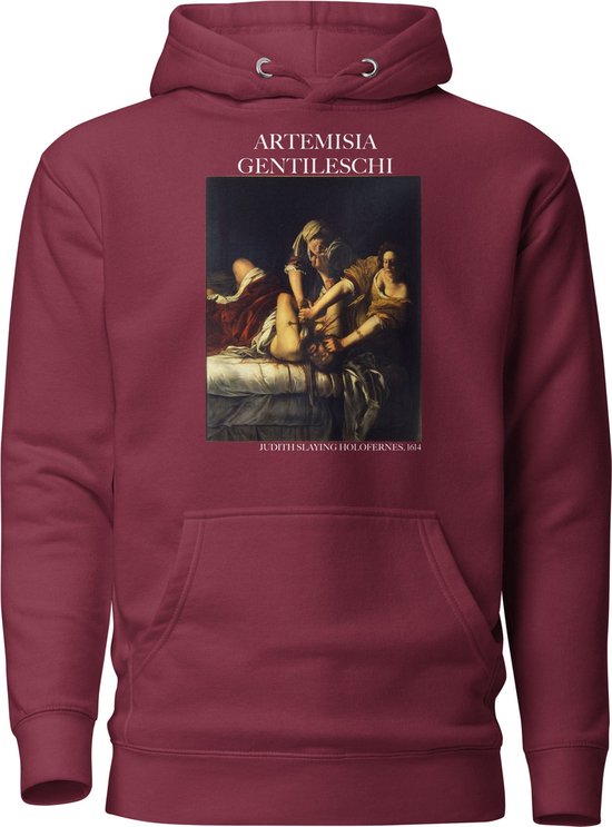 Artemisia Gentileschi 'Judith onthoofdt Holofernes' ("Judith Slaying Holofernes") Beroemd Schilderij Hoodie | Unisex Premium Kunst Hoodie | Maroon | XL