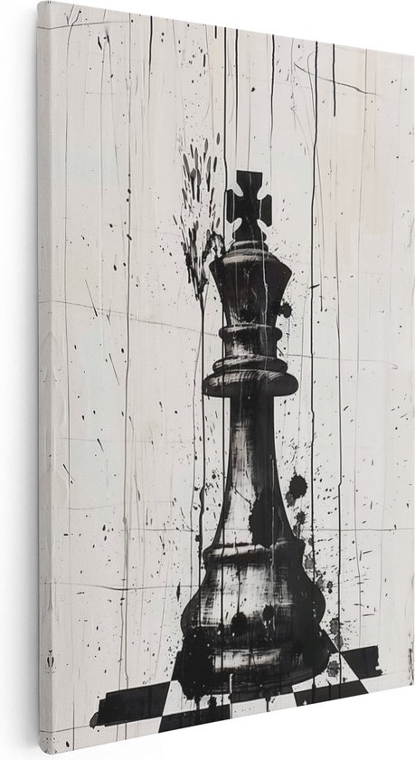 Artaza Canvas Schilderij Zwart Wit Kunstwerk van een Schaakstuk - 20x30 - Klein - Foto Op Canvas - Canvas Print