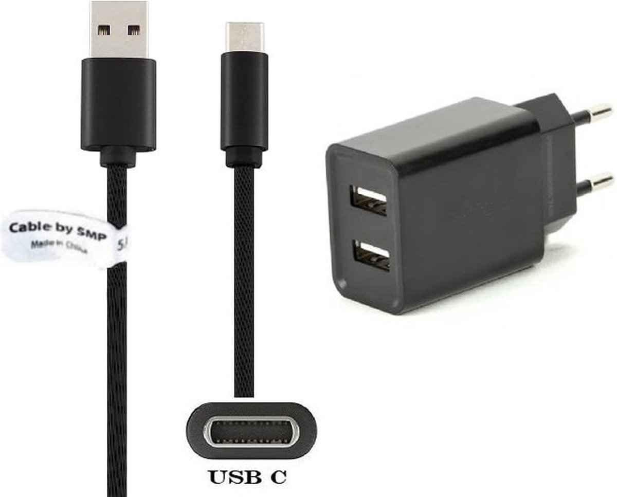 OneOne 2.1A lader met 2 poorten + 1,5m standaard USB C kabel. Oplader adapter past op Lenovo K10 + plus, K13, K13 Note, K6 Enjoy, K9, S5, Z5, Z5s, Z6 Lite, Z6 Youth