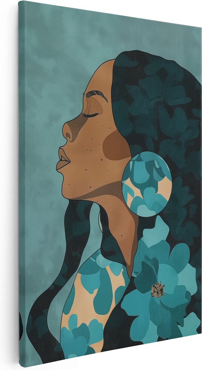 Artaza Canvas Schilderij Vrouw Met Bloemen - 60x90 cm - Wanddecoratie Bloemen - Muurdecora