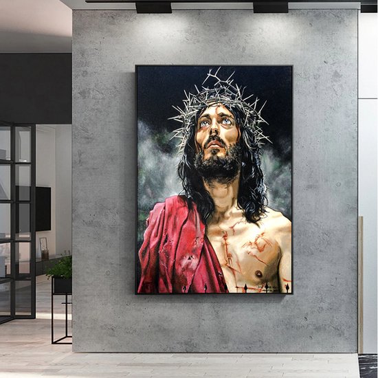 Allernieuwste peinture sur toile .nl® * Jésus abstrait * - Affiche d'art - Abstrait moderne - Couleur - 50 x 70 cm