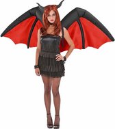 KIMU® Opblaas Kostuum Vleugels Vleermuis - Opblaasbaar Pak - Vleermuispak Mascotte Opblaaspak - Vampier Zwart Rood Volwassenen Dames Heren Festival