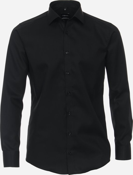 VENTI modern fit overhemd - mouwlengte 7 - twill - zwart - Strijkvriendelijk - Boordmaat: 41