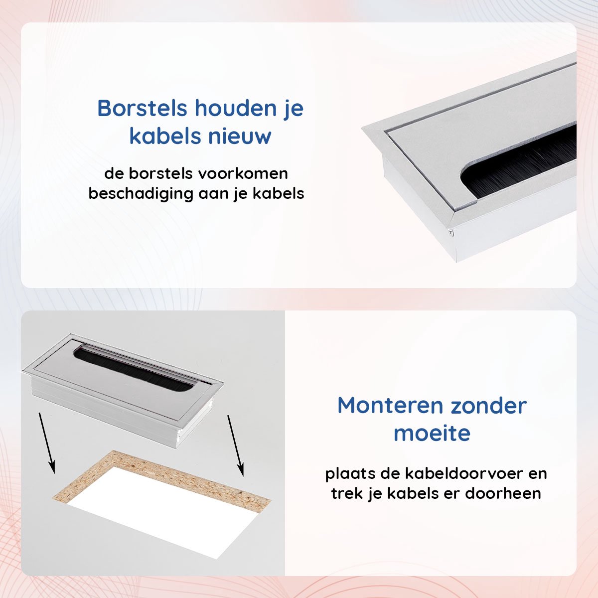 QUARKZMAN 2 stuks kabelgatafdekking, kabeldoorvoer voor bureau van ABS 50 mm voor kabelorganisator bureau kantoor grijs