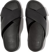 FitFlop Surfer Mens Tumbled-Leather Cross Slides ZWART - Maat 42