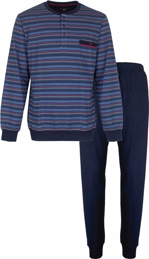 Paul Hopkins - Heren Pyjama -Gestreept - Polo sluiting - Blauw. - Maat L