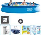 Intex Rond Opblaasbaar Easy Set Zwembad - 457 x 84 cm - Blauw - Inclusief Pomp Solarzeil - Onderhoudspakket - Filters - Vloertegels