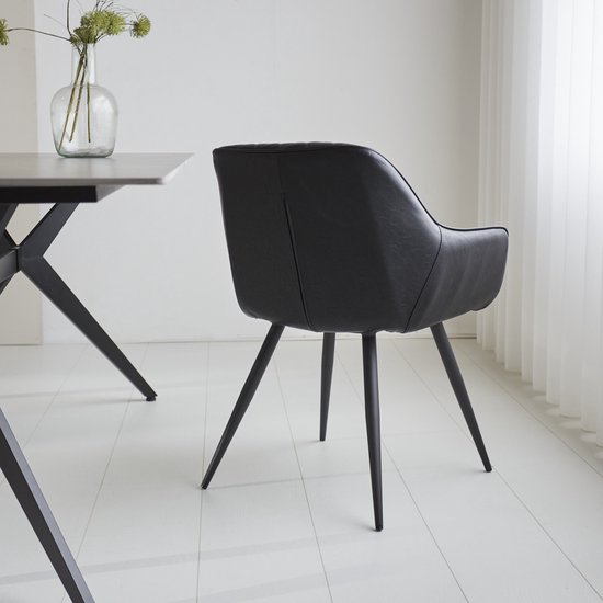 Ibbe Design Zwart Eetkamerstoelen in Kunstleer Fanny Set van 2 Fauteuil Stoel Keukenstoel met Metalen Poten, Keuken Woonkamer Slaapkamer 53x66x93 cm
