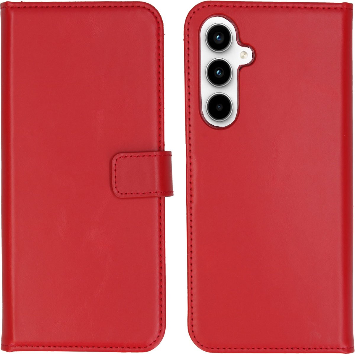 Selencia Hoesje Geschikt voor Samsung Galaxy A35 Hoesje Met Pasjeshouder - Selencia Echt Lederen Bookcase - Rood