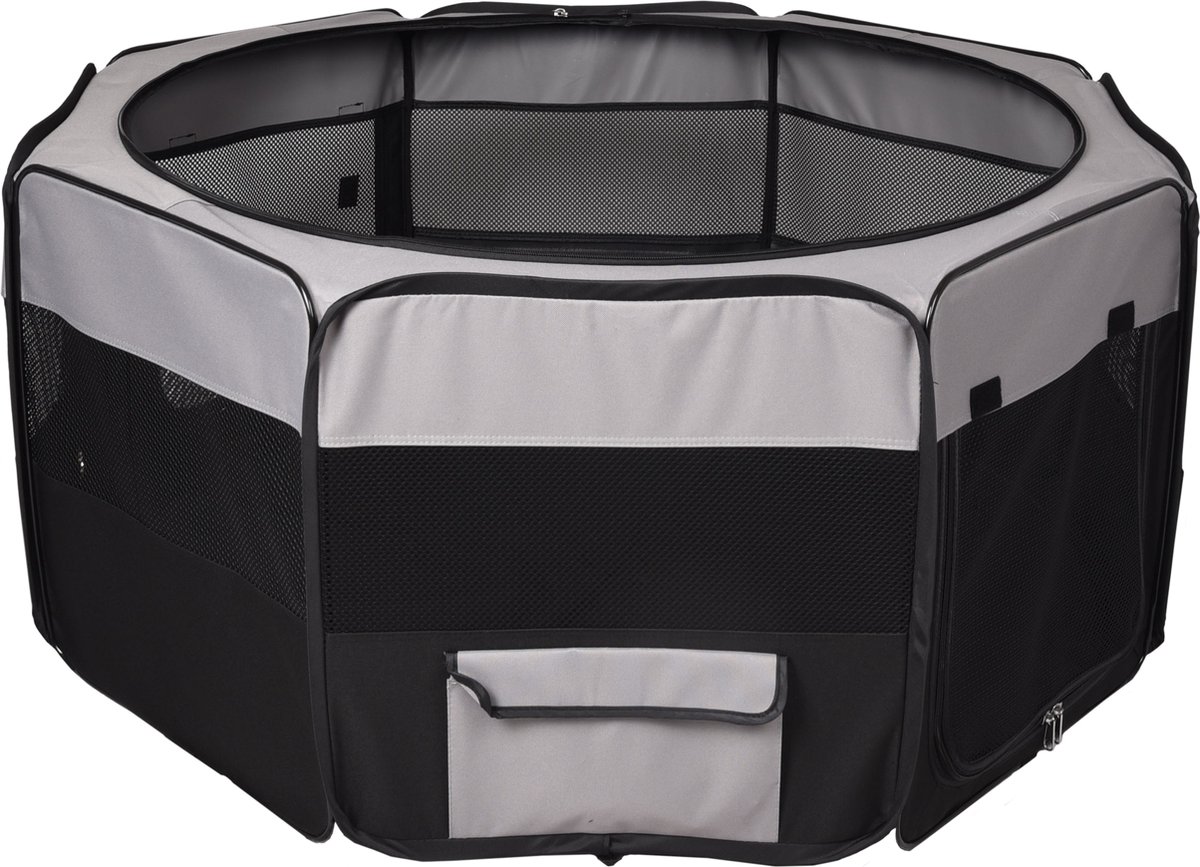 b'Flamingo Smart Top Opvouwbare Puppyren - Grijs/Zwart - \t87.5cm L x 87.5cm B x 47cm H'