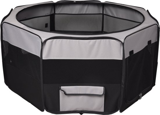 Flamingo Smart Top Opvouwbare Puppyren - Grijs/Zwart - 87.5cm L x 87.5cm B x 47cm H