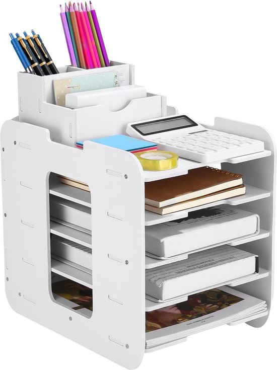 PUNCIA 4 Schicht Büro Holz Desktop Organizer Brief A4 Papier Aktenregal mit vertikalen