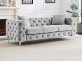 Bol.com Vente-unique Driezits-Chesterfield-bank van lichtgrijs velours EDWINA aanbieding