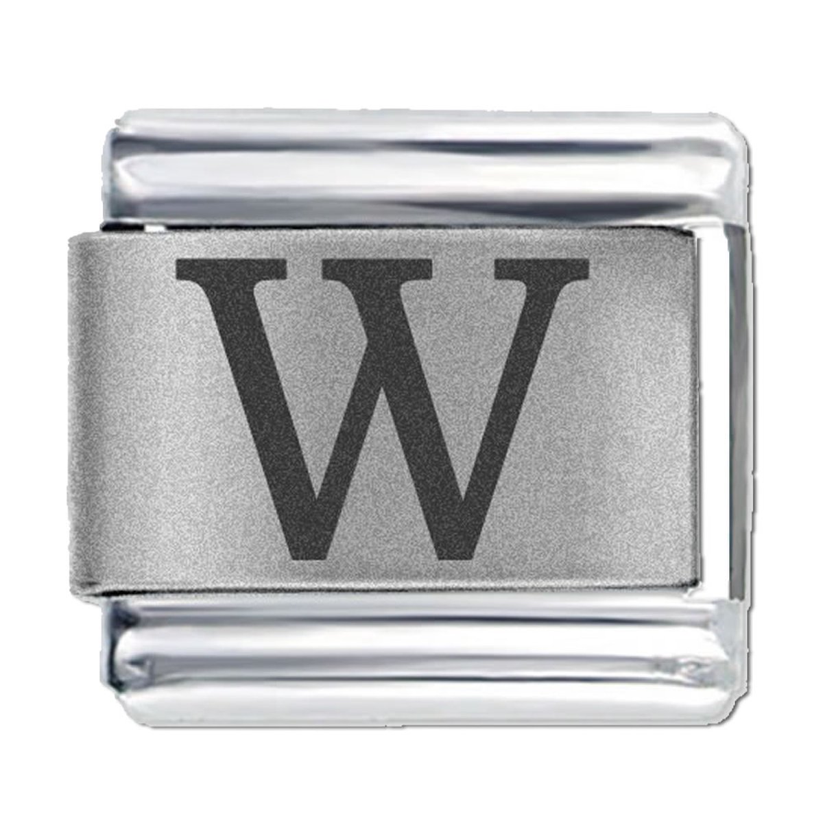Schakel - Bedel - 9mm - Letter W - Laser Alfabet - Charms - Geschikt voor 9mm Schakel voor Italiaanse Bedelarmband - Schakelarmband - Italiaanse bedel armbanden