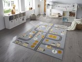 Flycarpets Adventures Grijs / Geel Kindervloerkleed - Stad - Vloerkleed Kinderkamer / Babykamer - Speelmat / Speelkleed - 160x220 cm