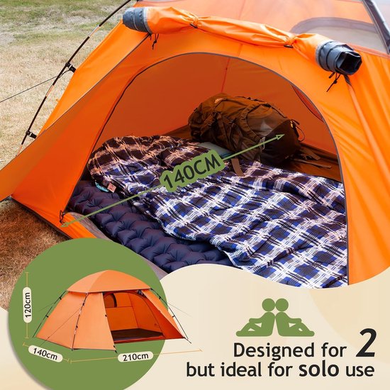 Tente Forceatt 2 Personnes 4 Saisons – Imperméable PU3000, Légère, Orange
