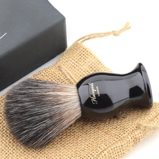 Kit Rasage Luxe Haryali London - Brosse Blaireau Marron, Poignée Résine, Support Inclus, Neuf