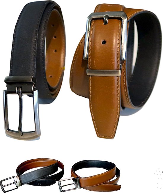 Ceinture pour hommes Zwart et marron au design pratique, ceinture réversible pour hommes, en cuir de haute qualité. Ceinture en cuir pivotante, Riem en cuir double face - choix idéal pour les cadeaux 115cm