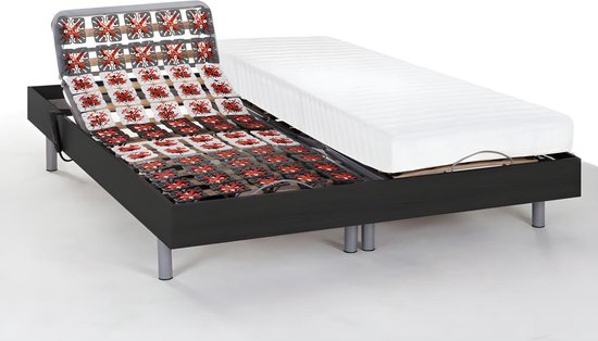 DREAMEA Elektrisch bed - bedbodem en matras - latex CASSIOPEE III van DREAMEA - OKIN motoren - 2 x 90 x 200 cm - zwart L 200 cm x H 35 cm x D 180 cm