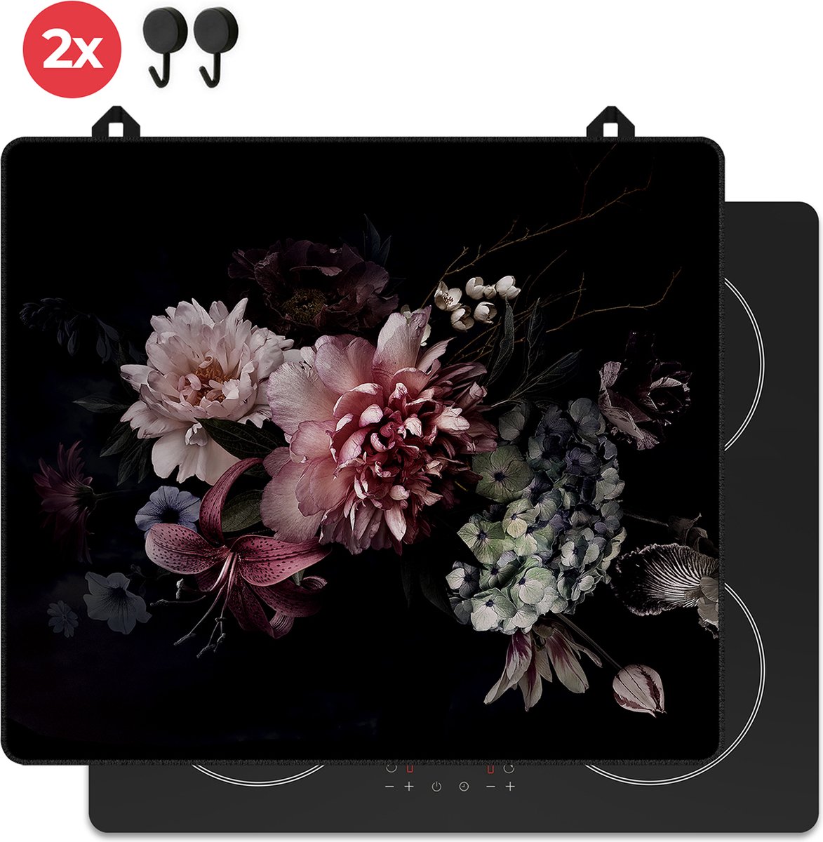 KitchyMist Inductie Beschermer 60x52 cm - Bloemen - Kookplaat Beschermer - Afdekplaat voor Kookplaat - Inductie Mat - Spatscherm Achterwand Keuken