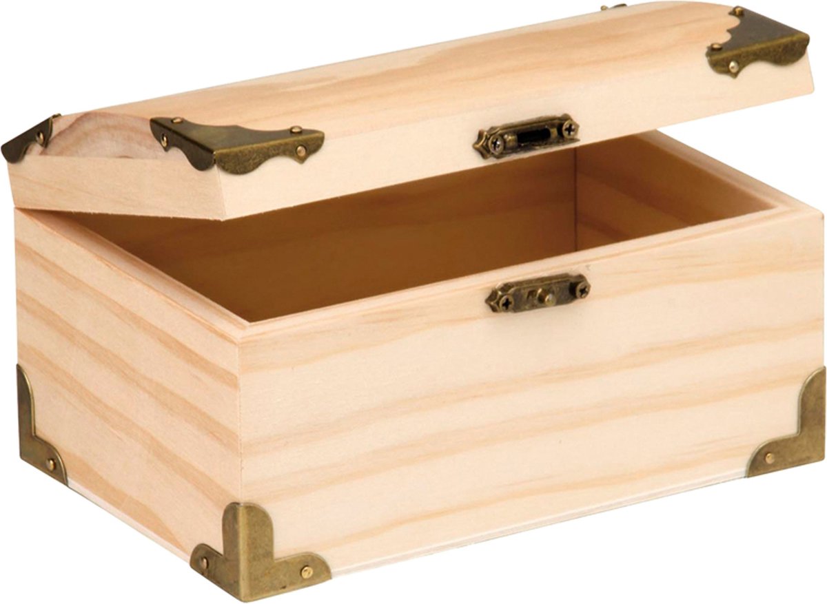Glorex hobby houten schatkistje met sluiting en deksel - 15 x 9 x 8 cm - Sieraden/spulletjes/sleutels - kleine kistjes