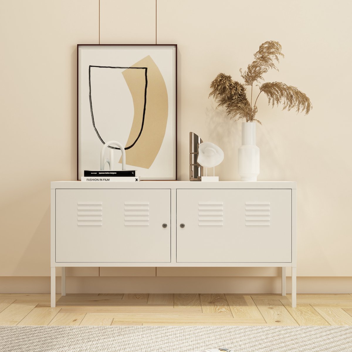 Commode Pyhtää 118x40x60 cm staal wit mat [en.casa]