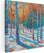 Artaza Canvas Schilderij Kunstwerk van een Besneeuwd Bos bij Zonsondergang - 30x30 - Klein - Foto Op Canvas - Canvas Print