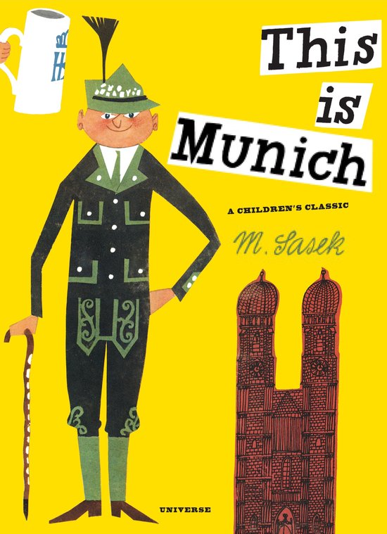 Boek 'This is Munich' met een tekening van een man in Beierse klederdracht en de Frauenkirche.