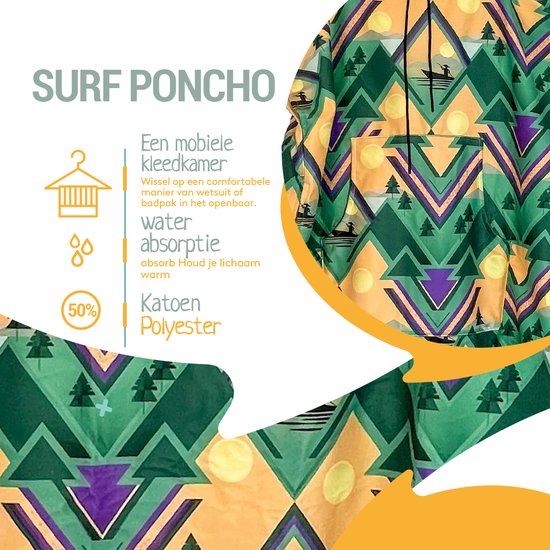 ABSRB Surfponcho Indie Volwassenen - Reishanddoek met capuchon - Sneldrogend - 100% gerecycleerd polyester - Unisex - Verschillende kleuren - poncho