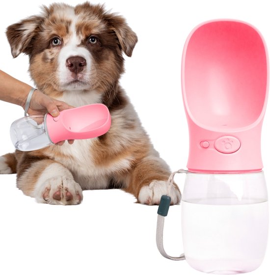JAXY Drinkfles Hond - Honden Waterfles - Drinkfles Honden Onderweg - Waterfles Hond - Honden Drinkfles - 350ml - Roze