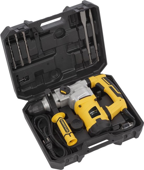 Powerplus Elektrische klopboormachine POWX1175 - 4 in 1: boren hamerboren beitelen en beitelrotatie, 1600 W boormachine, 5 J, SDS plus, 6 accessoires