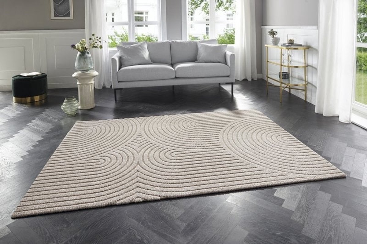 flycarpets Elle Decoration - Modern Design Vloerkleed - Zacht Laagpolig - 3D Effect -Creme / Beige - 80x150 cm