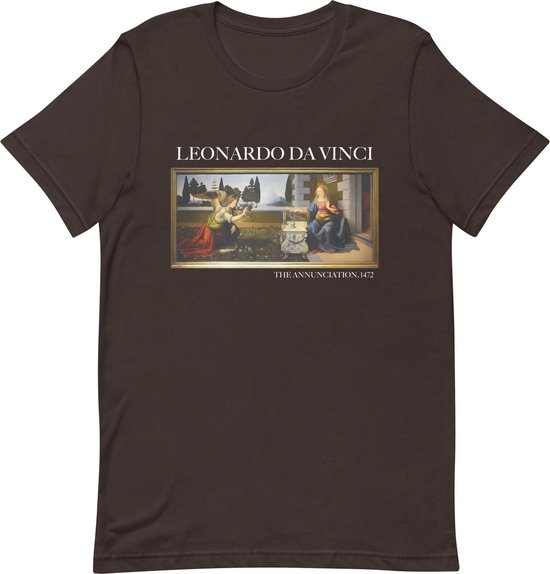 Leonardo da Vinci 'De Annunciatie' ("The Annunciation") Beroemd Schilderij T-Shirt | Unisex Klassiek Kunst T-shirt | Bruin | S