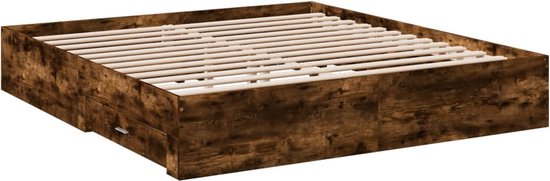 vidaXL - Bedframe - met - lades - bewerkt - hout - gerookt - eikenkleurig - 200x200 - cm