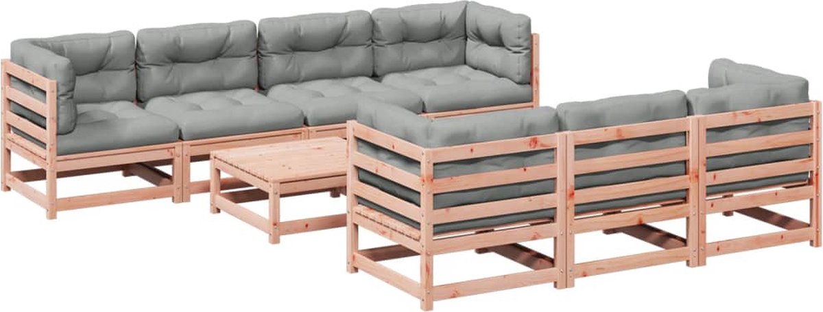vidaXL 8-delige - Loungeset - met - kussens - massief - douglas - vurenhout grijs