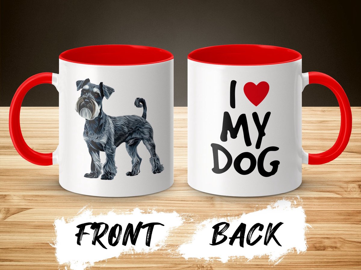 Mok rood/wit Miniature Schnauzer dog - I love my dog / dog lover / dogs - ik hou van mijn hond / hondenliefhebber / honden