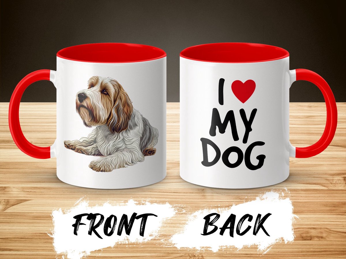 Mok rood/wit Petit Basset Griffon Vendeen dog - I love my dog / dog lover / dogs - ik hou van mijn hond / hondenliefhebber / honden
