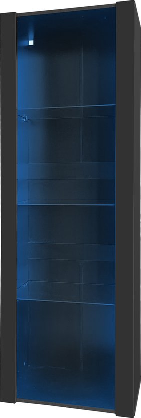Sweiko Vitrine noire brillante avec éclairage LED, 3 compartiments en verre, 55*38*166 cm, vitrine, armoire sur pied, armoire haute, armoire de rangement