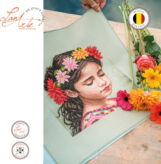 Lanarte Borduurpakket - Borduurset - Borduurpakket volwassenen - Telpakket kit - 29 x 29cm - Mijn dahlia hoofdband - PN-0206850