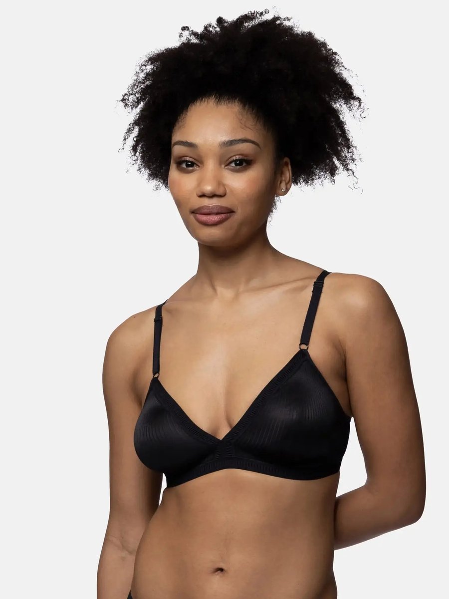Dorina Niet voorgevormde Bh zonder beugel - Tiffany - Bralette met sluiting - Katoen - 80B - Zwart