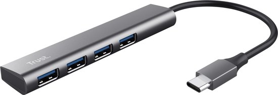 Trust Halyx-4-port USB-C (USB 3.2 Gen 2) multiport hub 1 + 4 poorten Donkergrijs