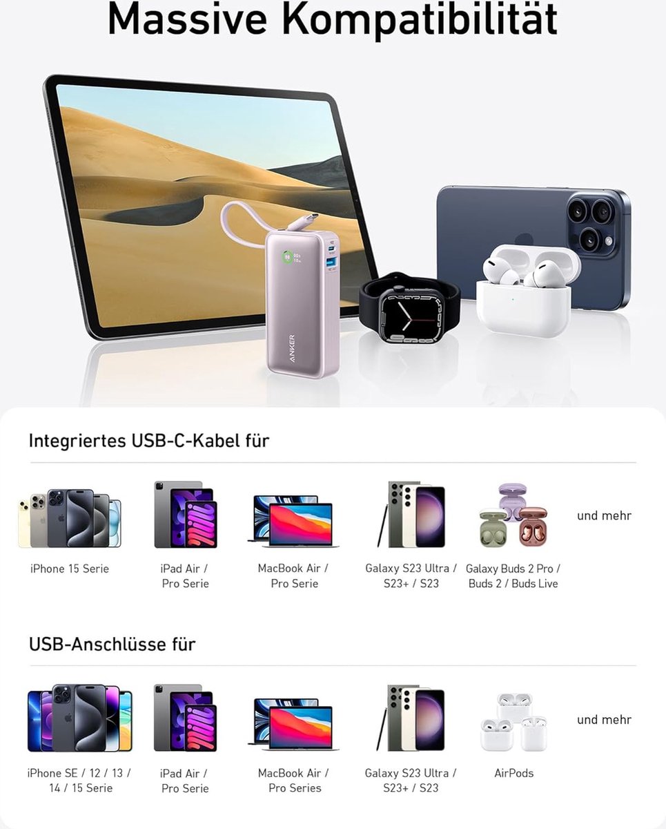 Anker Nano Powerbank 10.000 mAh met Ingebouwde USB-C Kabel - afbeelding 2