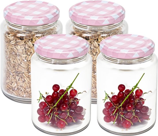 Hega Hogar Weckpot/voorraadpot Classico - 4x - 500 ml - kunststof - roze - D7 x H11 cm