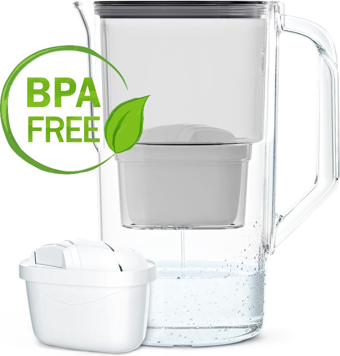 Waterfilterkan 2,5L - Karaf is ook geschikt voor Brita MAXTRA waterfilter patronen - incl. 1 filterpatroon - Waterkan - Kleur Zwart