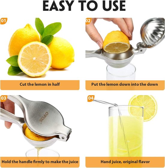 Lemon juicer hand juicer for citrus fruits - anti-bite agents - dishwasher safe - stainless steel 18/8 - diameter 7 cm — afbeelding 4